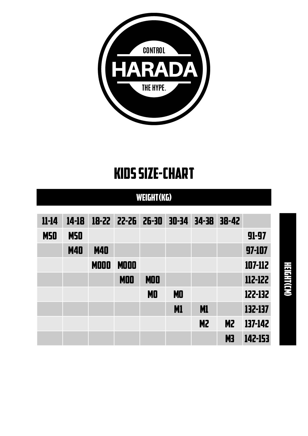 Size Chart Kids Harada Brand