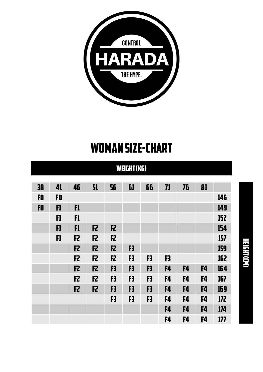 Size Chart Female Harada Brand